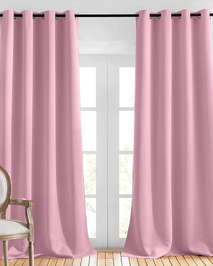 NICETOWN Long Crystal Pink Curtains for Patio - (52 inches Wide x 108 inches Long, 2 Panels) Home Decoration Grommet Top Drapes, Crystal Pink Bedroom Panels