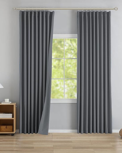 DONREN Neutral Gray Pinch Pleated Blackout Curtains with Hooks - 94 inch Length Room Darkening Thermal Insulated Window Curtain Panels for Living Room Bedroom 2 Panel 40" Wx94 L