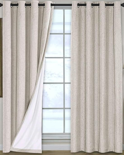 H.VERSAILTEX 100% Blackout Curtains for Bedroom 84 Inches Long Grommet Linen Face Full Light Blocking Curtain Drapes for Living Room Thermal Linen Look Curtains 2 Panels Set, 52" W x 84" L, Natural