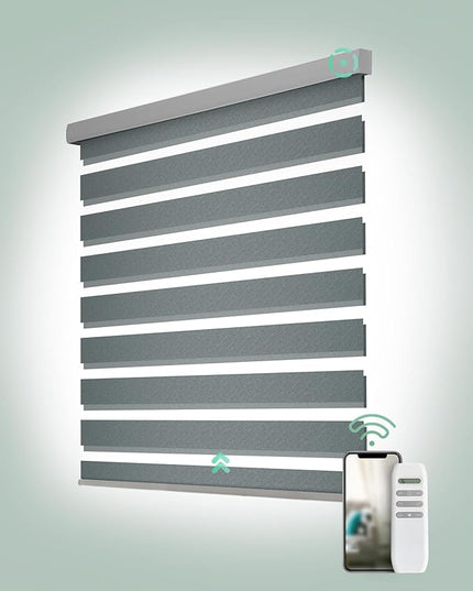 Yoolax Motorized Zebra Blinds, Remote Zebra Shades for Indoor Windows, Motorized Shades with Remote Light Control Horizontal Window Blinds Custom Size(90% Shading Starry Charcoal)