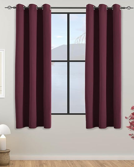 Blackout Curtains for Bedroom Thermal Insulated Light Blocking Room Darkening Curtains Solid Grommet Window Drapes for Living Room, Set of 2 Curtain Panels 42 W x 63 L inch Long Wine