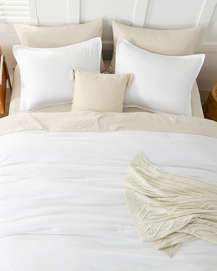 Litanika White Comforter Full Size Set, 3 Pieces Lightweight Solid Bedding Comforter Set, All Season Fluffy Bed Set