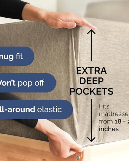 Extra Deep Full Sheet Set - 6 Piece Breathable and Cooling Sheets - Hotel Luxury Bed Sheets Set - Easy Fit - Soft, Wrinkle Free and Comfy Sheets Set - Heathered Beige Sheet Set with Extra Deep Pockets
