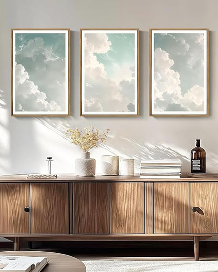 ANHUIB Large Sky Wall Art White Cloud Wall Art Nature Landscape Wall Decor Set of 3 for Living Room Bedroom Dining Room 16x24 Inch
