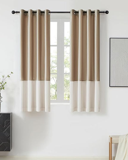 BULBUL Champagne Cream Ivory Color Block Window Curtains Panels 63 inches Long Velvet Farmhouse Drapes for Bedroom Living Room Darkening Treatment with Grommet Set of 2