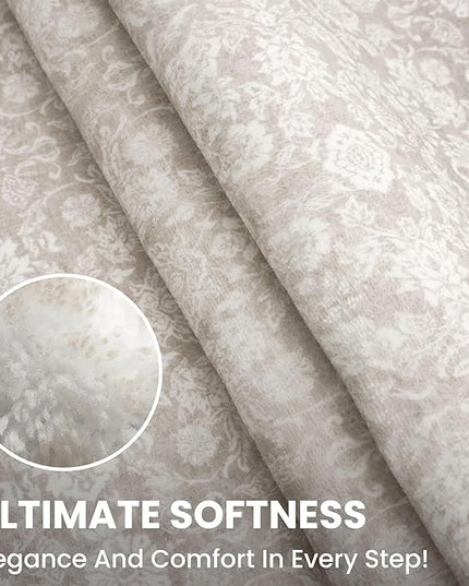 2x3 Washable Rug Soft Area Rug for Entryway, Grey Begie Non-Slip Indoor Door Mat Distressed Floral Low-Pile Kitchen Rugs, Neutral Vintage Carpet for Entrance Kitchen Bedside Farmhouse