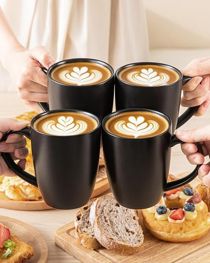 vancasso PLAYA Ceramic Coffee Mug Set of 6, 16 Oz Tea Cups with Handle for Latte, Tea, Cappuccino, Milk, Cocoa, Microwave&Dishwasher Safe, Black