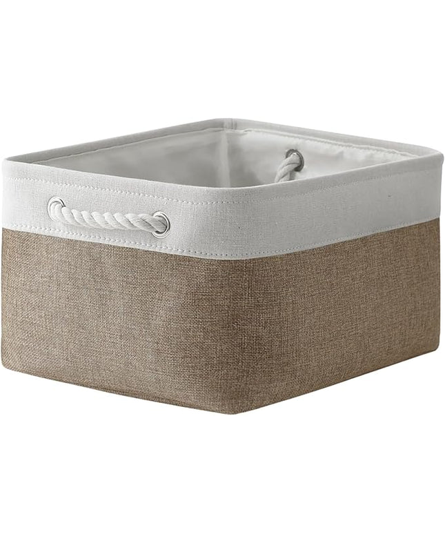 TheWarmHome Storage Basket for Organizing- 15.7x11.8x8.2 inch 1 Pack Fabric Storage Cubes for Shelves Organizer Book Gift Laundry Box Cloth Toy (Whiet & Khaki)