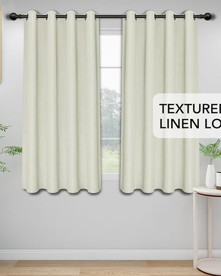 Easy-Going Linen Look Blackout Curtain Grommet Window Curtain Drapes for Bedroom, Living Room Thermal Insulated Room Darkening (2 Panels, 52x63 inch, Beige)