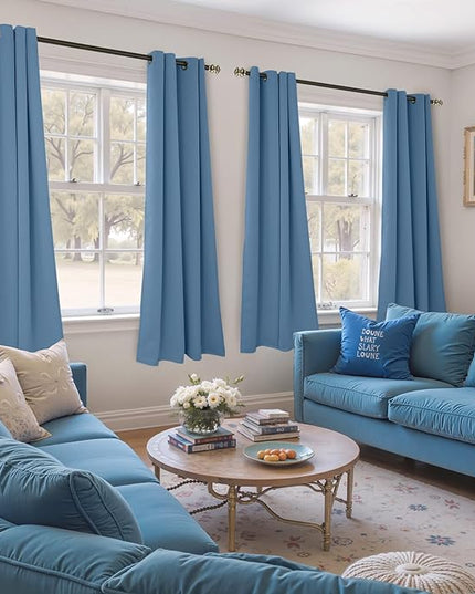 YoungsTex Blackout Curtains for Bedroom 63 Inch Length 2 Panels - Thermal Insulated Window Drapes with Grommet Room Darkening Ocean Color for Living Room, Denim Blue, 52 x 63 Inch