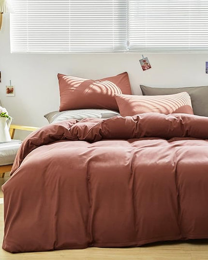 Luxlovery Brick Red Comforter Set California King Dark Rust Bedding Comforter Set Solid Blackish Red Soft Breathable Blanket Quilts 3 Piece Bedding Set for California King Bed