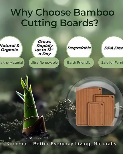 Bamboo Cutting Board, Durable Wood Cutting Boards for Kitchen with Deep Juice Grooves & Built-in Handles, Ideal Charcuterie & Chopping for Meat, Vegetables and Fruits Ideal Kitchen Gifts