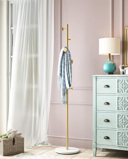 Gold Coat Racks, Metal Coat Rack Freestanding with Hooks, Entryway Coat Rack Stand, Coat Racks with Marble Base, Coat Tree for Hanging Clothes, Hats, Bags