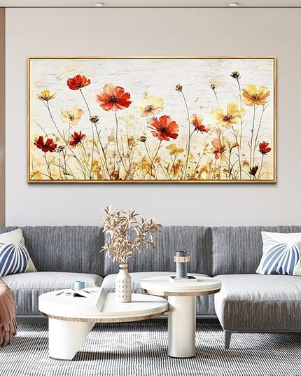 ERQINHUA Large Canvas Wall Decor For Living Room Wall Art For Bedroom Modern Stretched and Framed Beach Posters Abstract Flower Dining Room kitchen Print Artwork Mural Home Decor Wood Frame 30"X60"
