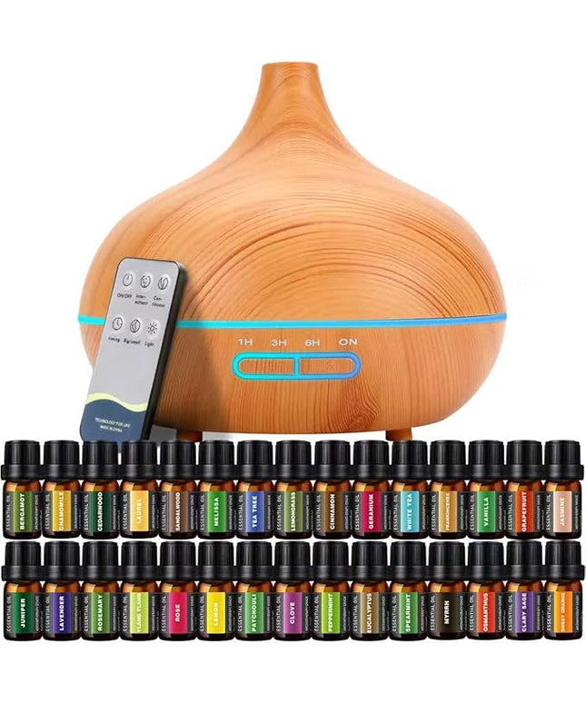 550 ML Aroma Diffiser with Essential Oils Set, Essential Oil Diffuser with Remote, Ultrasonic Technology Aromatherapy Diffusers Auto Shut-Off for Office, Home