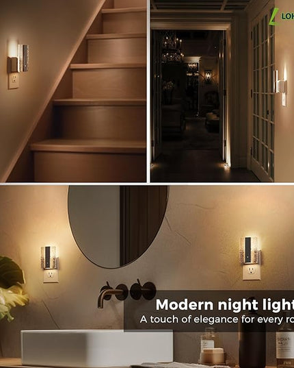 L LOHAS LED Night Lights Plug Into Wall, Night Light with Dusk-to-Dawn Sensor, Dimmable Decorative LED Nightlights, 0-100LM 3000K Adjustable Brightness for Bathroom, Hallway, Bedroom,Stairway