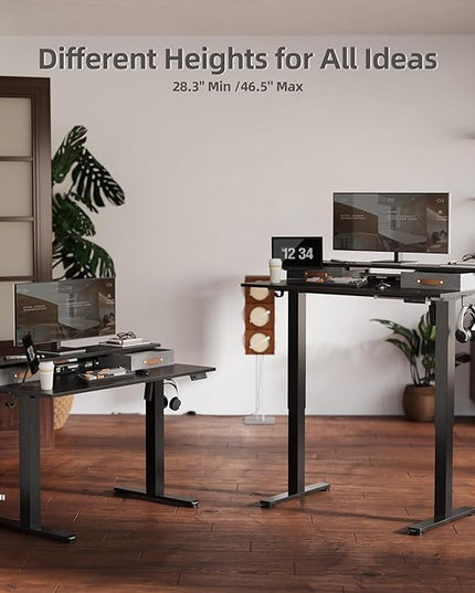 Claiks Electric Standing Desk with 2 Drawers, Adjustable Standing Desks with Storage, Height Adjustable Stand up Desk for Home Office with 2 Hooks,48 Inch Black