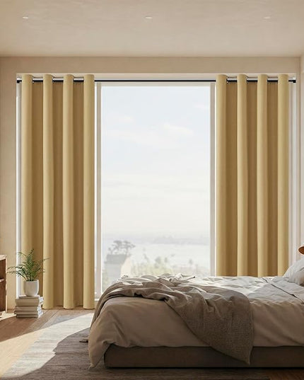 ChrisDowa 100% Blackout Mustard Yellow Solid Curtains 120 Inches Long 2 Panels for Bedroom Living Room,Farmhouse Room Darkening Thermal Insulated Soundproof Grommet Top Window Treatment Drapes,52x120