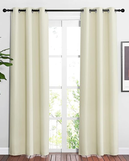 NICETOWN Blackout Beige Curtains 84 inch Long for Bedroom - Thermal Insulated Solid Grommet Vertical Drapes Room Darkening Drapes for Living Room (Set of 2, W37 x L84)