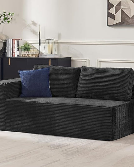 Loveseat Sofa, Cloud Modular Sofa Couch, Upholstered Floor Sofa with Deep Seat, Upholstered Foam Couch for Bedroom Living Room, No Assembly Required (Plush Corduroy Fabric, Black)