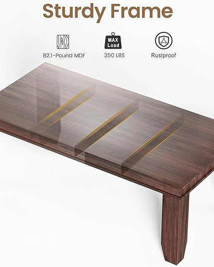 GarveeHome Farmhouse Dining Table for 6-8 People, 71 in Long Kitchen Tables with Wooden Sturdy Frame, 6 ft Large Rectangular Dinner Table for Dining Room, Kitchen, Brown, 71" Non-extendable