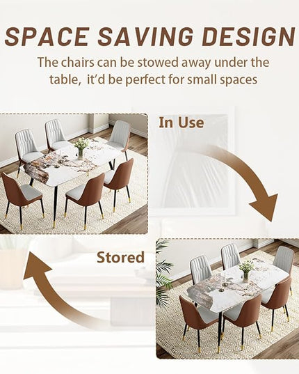 6 Person Dining Table Set, Sintered Stone Dining Table Set for 6, Kitchen Table Chairs Set of 6, Easy to Assemble