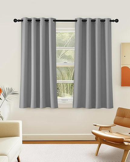 NICETOWN Room Darkening Short Curtain 54 inches Long for Living Room, Grommet Sound Reducing Thermal Insulated Curtains for Bedroom Nursery Window, 46W x 54L, 1 Piece, Silver Grey