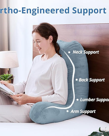 Sasttie 25-inch Reading Pillows for Sitting in Bed Adult, Jumbo Velvet Back Pillow Bed Sitting Up, XL High Back-Rest Support Cushion for Sit Up on Couch & Floor, Oeko-Tex Certified, Greyish Blue
