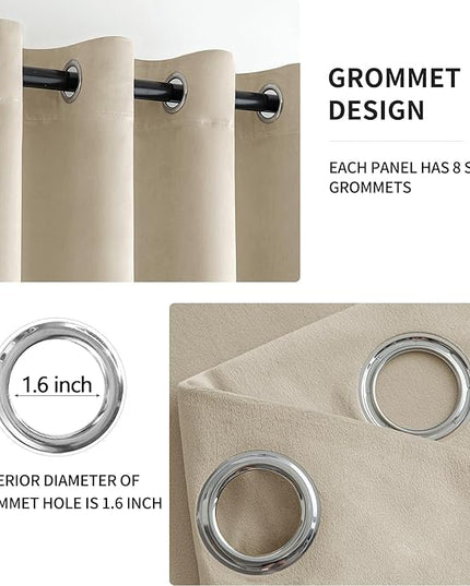 MIULEE Velvet Curtains Beige Elegant Grommet Curtains Thermal Insulated Soundproof Room Darkening Curtains/Drapes for Classical Living Room Bedroom Decor 52 x 84 Inch Set of 2