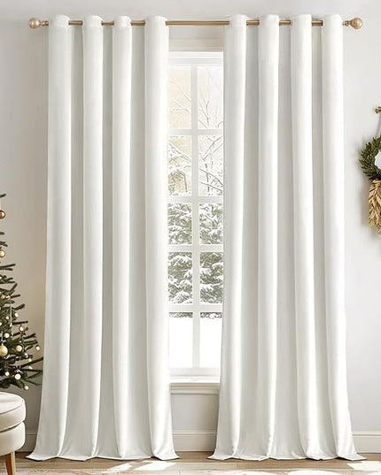 MIULEE Elegant Velvet Curtains Pure White Grommet Curtains Thermal Insulated Soundproof Room Darkening Blackout Curtains/Drapes for Girls & Ladys Living Room/Bedroom Decor 52 x 96 Inch 2 Panels