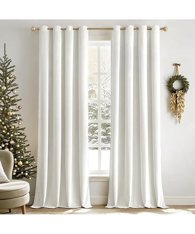 MIULEE Velvet Curtains Pure White Elegant Grommet Curtains Thermal Insulated Soundproof Room Darkening Black Out Curtains/Drapes for Classical Living Room Bedroom Decor 52 x 108 Inch Set of 2