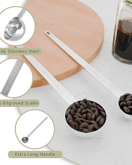2PCS 1 Teaspoon Coffee Scoop, 9" Long Handle Measuring Spoon, 1tsp (5 ml) Stainless Steel Scooper