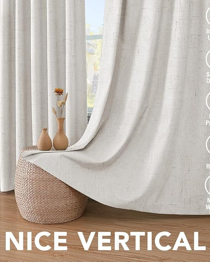 H.VERSAILTEX Linen Blackout Curtains Durable Thick Textured Linen Look 100% Blackout Patio Door Curtain, Anti Rust Grommet Extra Wide Sliding Glass Door Curtains, W100 x L84 inch- Ivory