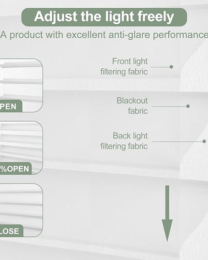 zshine Automatic Shangri La Light Filtering Roller Shades Free Dimming Rechargeable Matter Motor Compatible with Homekit Siri for Living Room 83035A