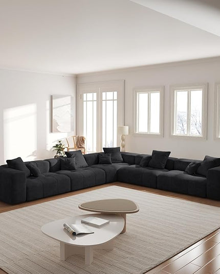 JACH V-Shaped Modular Sectional Sofas for Living Room, Modern Cloud Couch, Mid Century Modern Modular Sofa, Cozy Sleeper Sofa for Living Room (Linen Fabric, Black)