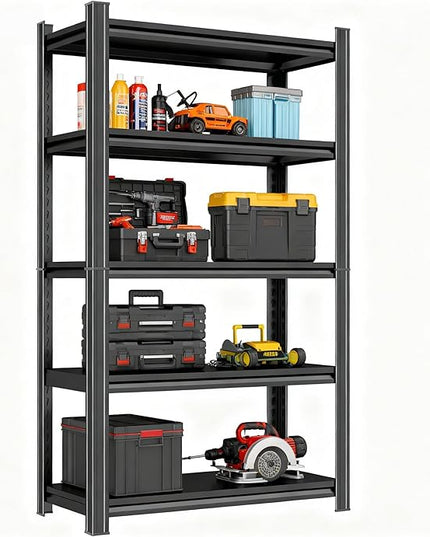 Adjustable 5-Tier Garage Shelving, Heavy Duty Steel Storage Rack, High Load Capacity, Ideal for Garage, Warehouse, or Home Organization (5-Tier 72" H x 36" W x 12" D)