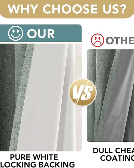 H.VERSAILTEX 100% Blackout Curtains for Bedroom Thermal Insulated Linen Textured Curtains Heat and Full Light Blocking Drapes Living Room Curtains 2 Panel Sets, Green Bay, 52x54 Inch