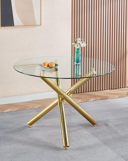 HomVent Round Glass Dining Table Set for 2, 3-Piece Modern Kitchen Table Set with 2 PU Upholstered Chair for Kitchen Dining Room, Glass Dining Room Table Set