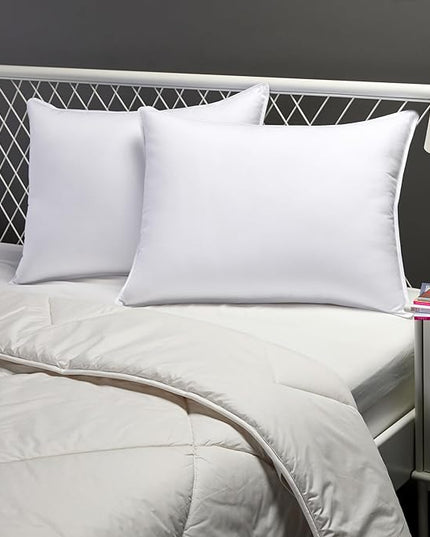 Amazon Basics Down Alternative Pillow for Back Side Sleepers, Medium Density, Standard Size, 26" x 20", 2-Pack, White