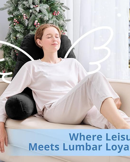 Sasttie 25-inch Reading Pillows for Sitting in Bed Adult, Jumbo Velvet Back Pillow Bed Sitting Up, XL High Back-Rest Support Cushion for Sit Up on Couch & Floor, Oeko-Tex Certified, Black