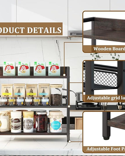 IBUYKE 3-Tier Spice Rack Industrial Counter Shelf Desktop Storage Organizer Standing Seasoning Rack for Countertop Kitchen Office Living Room Desktop Dark Grey UTLJ021G