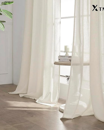XTMYI 105 Inch Curtains 2 Panels Set Custom Length Back Tab Linen Window Sheer Curtain Drapes for Living Room Bedroom,50x105 in Long,Cream(Ivory/Off White)