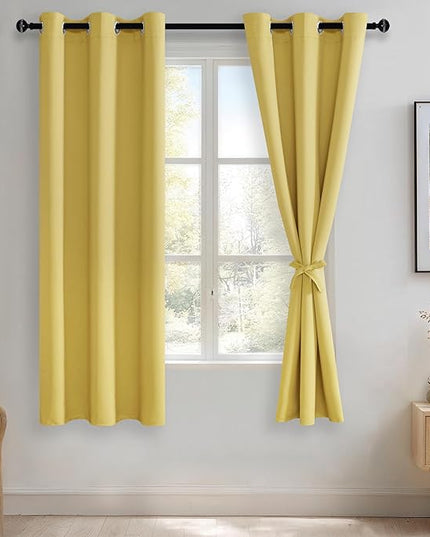JIUZHEN Light Yellow Blackout Curtains for Bedroom - Light Blocking and Noise Reducing Grommet Curtains for Living Room Darkening Curtains, Set of 2 Window Curtain Panels, 42 x 63 Inch Length