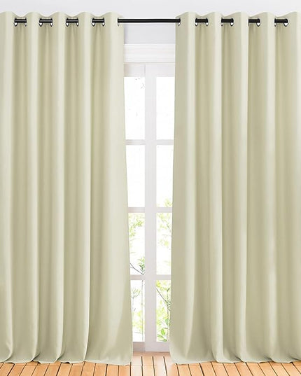 NICETOWN Room Darkening Window Curtains 90 inch Length - Thermal Insulated Grommet Light Blocking Solid Curtain Drapes for Bedroom/Living Room (Beige, Set of 2, 66" Wide Per Panel)
