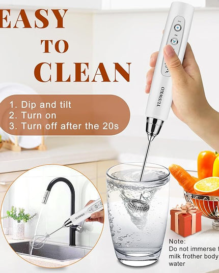 YUSWKO Milk Frother Handheld for Coffee, Rechargeable Drink Mixer with 3 Heads 3 Speeds Electric Coffee Frother Whisk, Gift for Many Occasions and Festival
