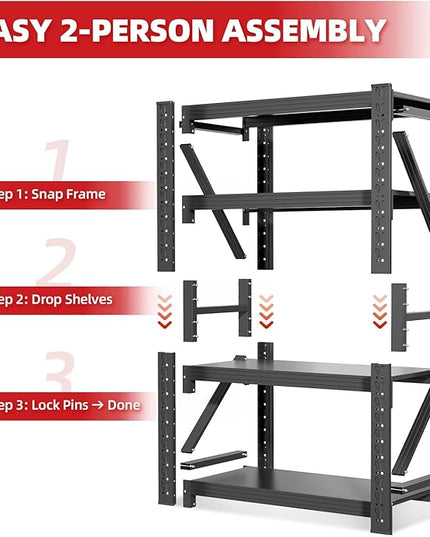 42" W Garage Shelving,4-Tier Heavy Duty Storage Shelves Unit with Adjustable Metal Shelf for Warehouse,Basement,Workshop,3400LBS,42" W x 20" D x 79" H,Black