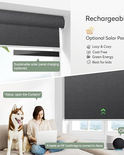 Zshine Motorized Blackout Window Blinds Customize Width (23-95 Inches) Remote Control Wireless and Rechargeable Roller Shades Blinds for Windows, Home, Office, Hotel, Club, Restaurant(82164E)