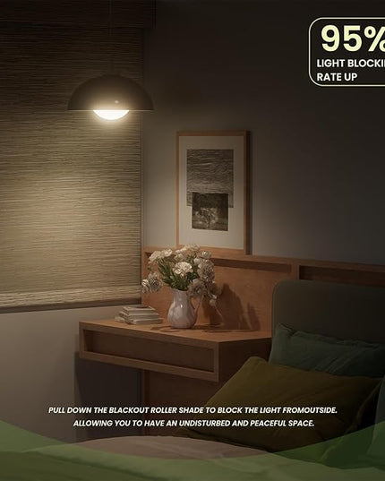 Blackout Roller Shades for Indoor Windows, Cordless Jacquard Fabric-Matched Roller Blinds, Easy to Install Privacy UV Protection Roll Up Blinds for Home Office, Beige, Custom Size