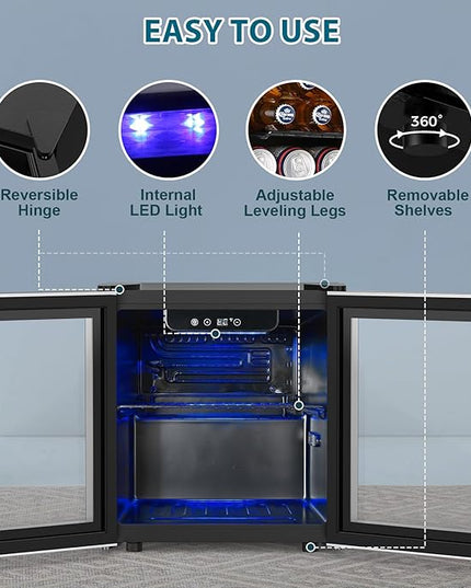 48 Can Beverage Refrigerator,12 Bottle Wine Cooler with Stainless Steel Glass Door, Digital Temperature Display, Countertop Mini Fridge for Soda, Wine or Beer, Silver