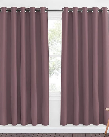 NICETOWN Blackout Curtain Panels for Bedroom - Grommet Room Darkening Noise Reducing Thermal Insulated Solid Privacy Window Treatments for Living Room (1 Panel, W66 x L72, Dry Rose)